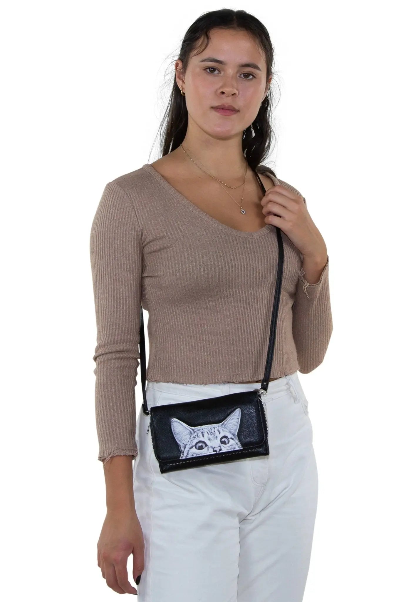 Peeking Cats Wallet – Canvas Crossbody Clutch (Here Kitty, Kitty) - Ziya Blue