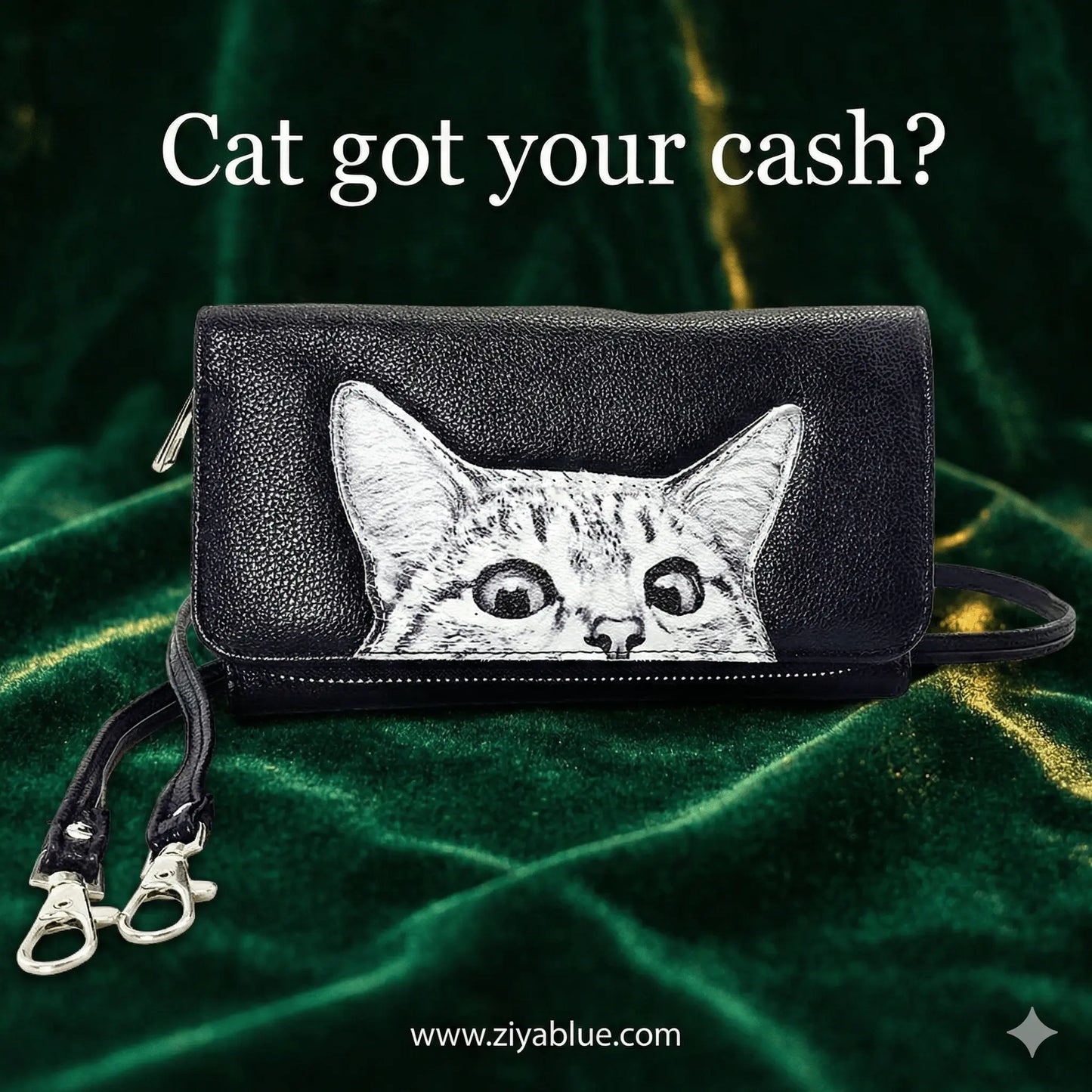 Peeking Cats Wallet – Canvas Crossbody Clutch (Here Kitty, Kitty) - Ziya Blue