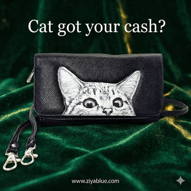 Peeking Cats Wallet – Canvas Crossbody Clutch (Here Kitty, Kitty) - Ziya Blue