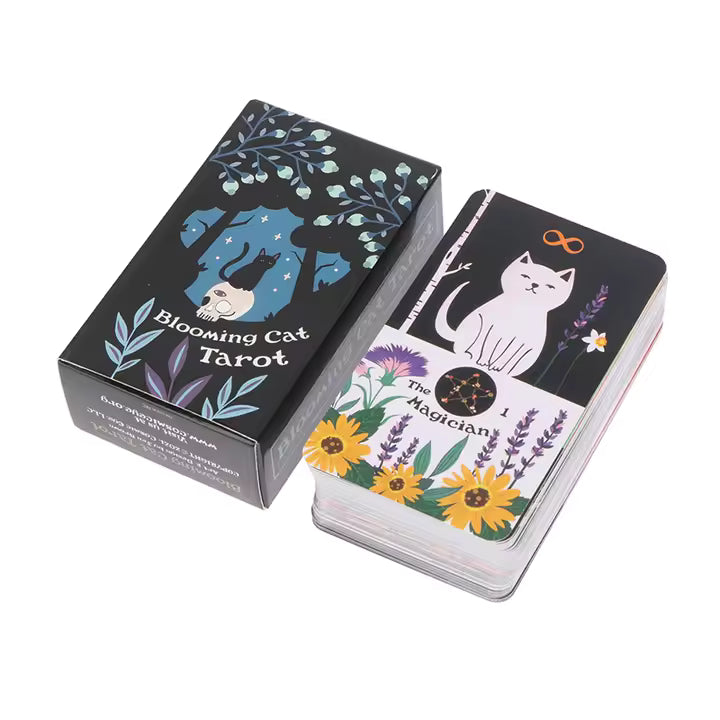 Blooming Cat Tarot: 90-Card Deck for Mystical Feline Lovers - Ziya Blue