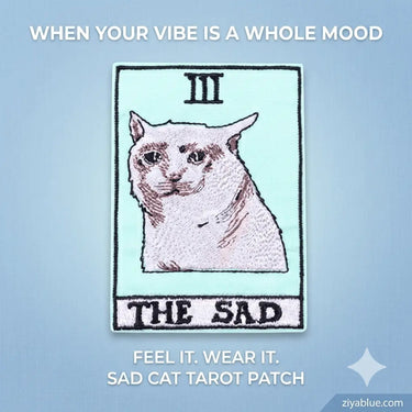 Sad Cat Tarot Card Iron-On Patch (6.7x9.2cm) Ziya Blue