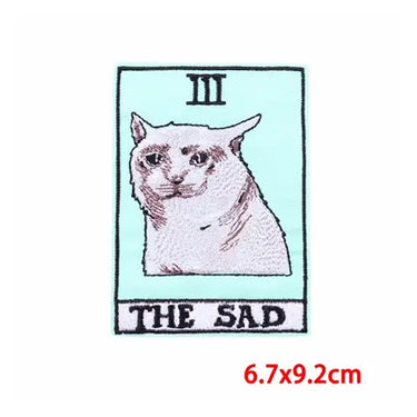 Sad Cat Tarot Card Iron-On Patch (6.7x9.2cm) - Ziya Blue