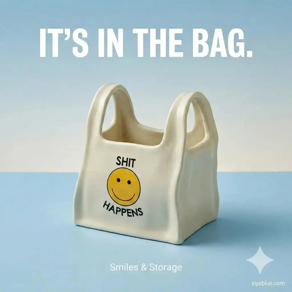 Smiley Face Shopping Bag Planter - Ziya Blue