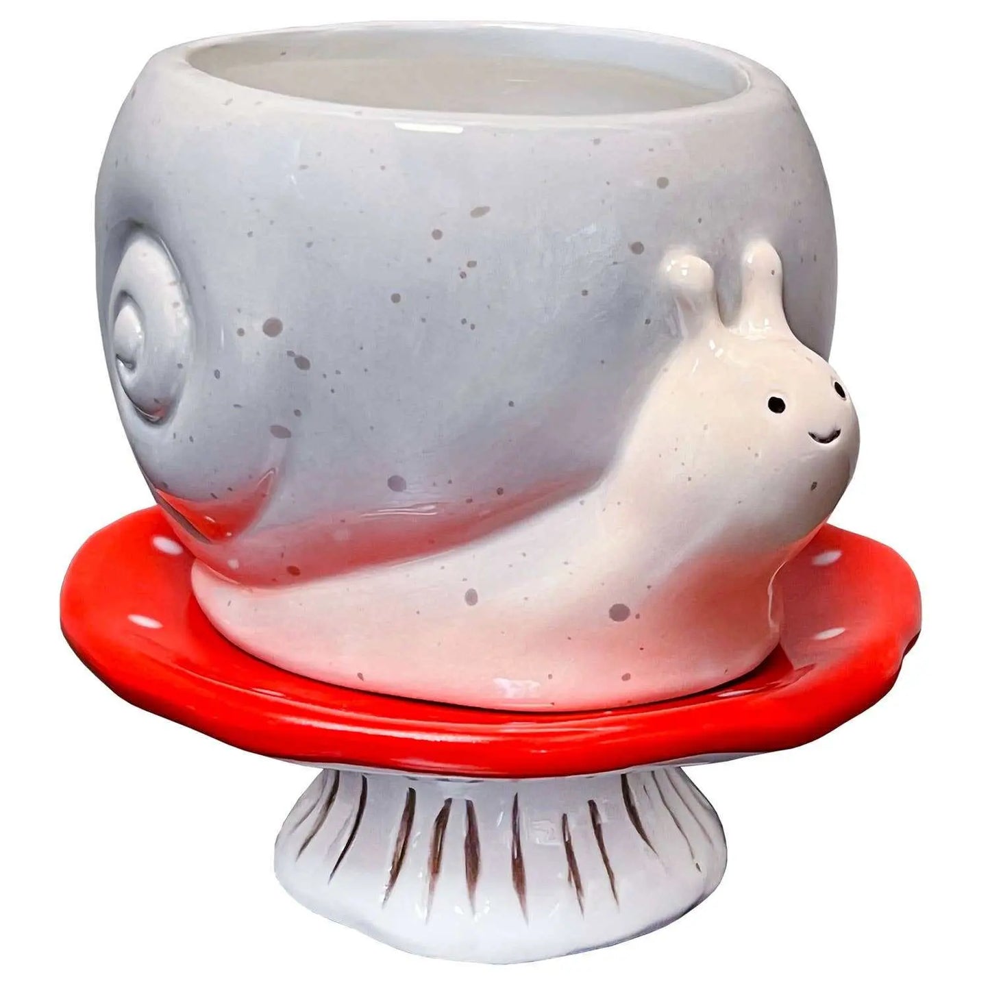 Snail & Mushroom Footsie Planter – Ceramic Pot with Drainage (Slow Growth) - Ziya Blue