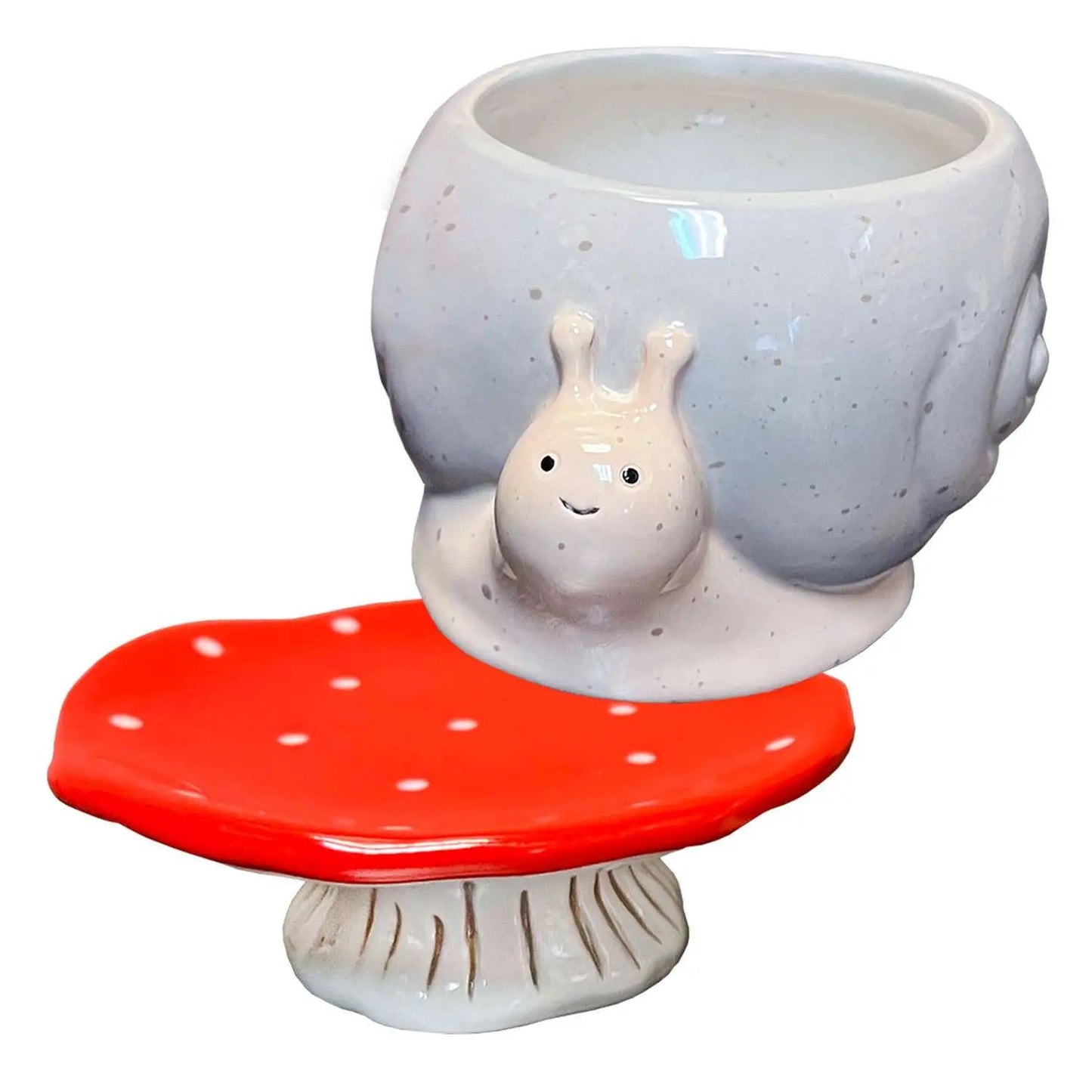 Snail & Mushroom Footsie Planter – Ceramic Pot with Drainage (Slow Growth) - Ziya Blue