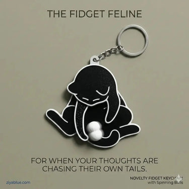 Spinning Cat Fidget Keychain | Rotating Stress Relief Keyring | 2-3" Charm - Ziya Blue