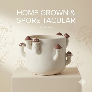 Sprouting Mushroom Planter — Small Cement Mushroom Pot (4" H) - Ziya Blue