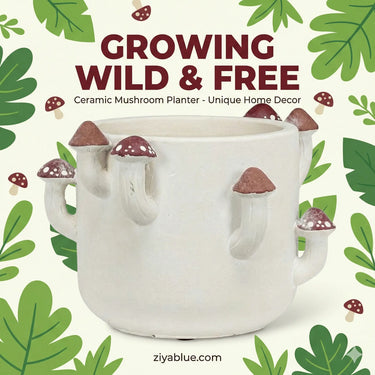 Sprouting Mushroom Planter — Small Cement Mushroom Pot (4" H) - Ziya Blue