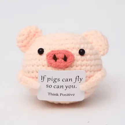 Think Positive Pig – Crochet Companion – Cheerful Decor Ziya Blue