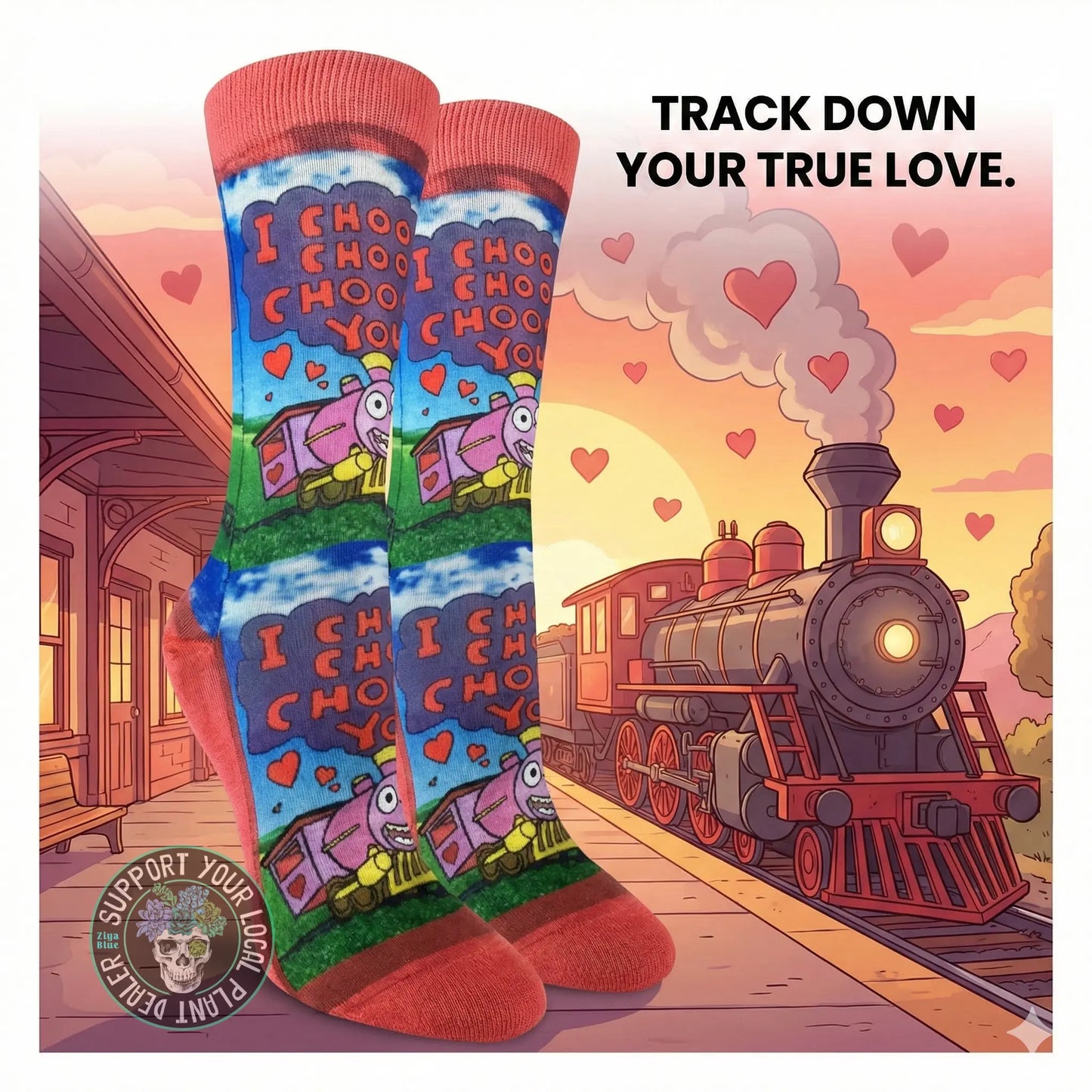 Women's I Choo Choo Choose You Socks - Ziya Blue