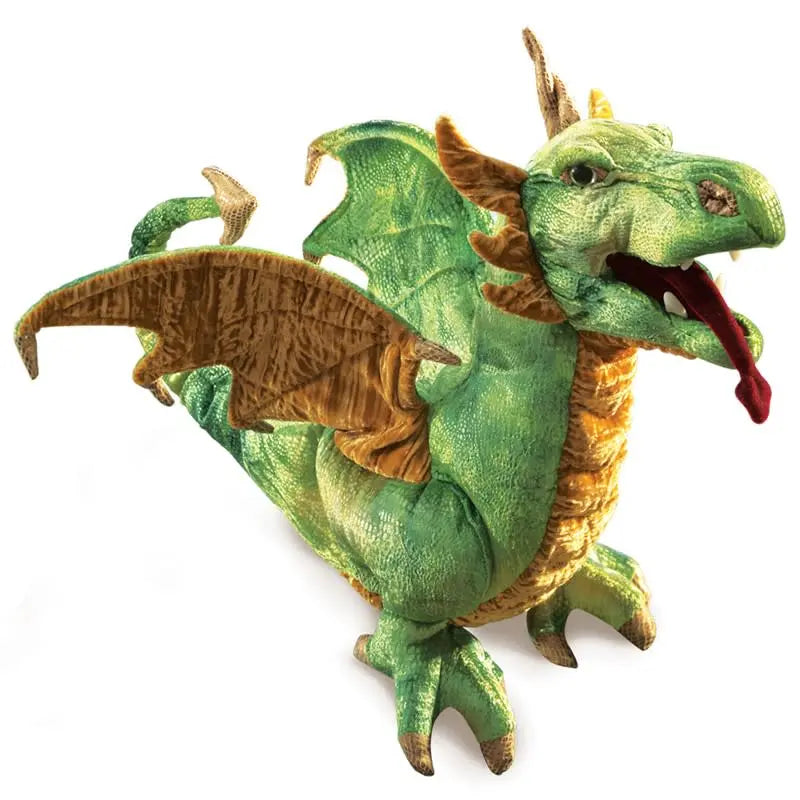 Wyvern Dragon Hand Puppet – Folkmanis Green Dragon (Talk to the Hand) - Ziya Blue