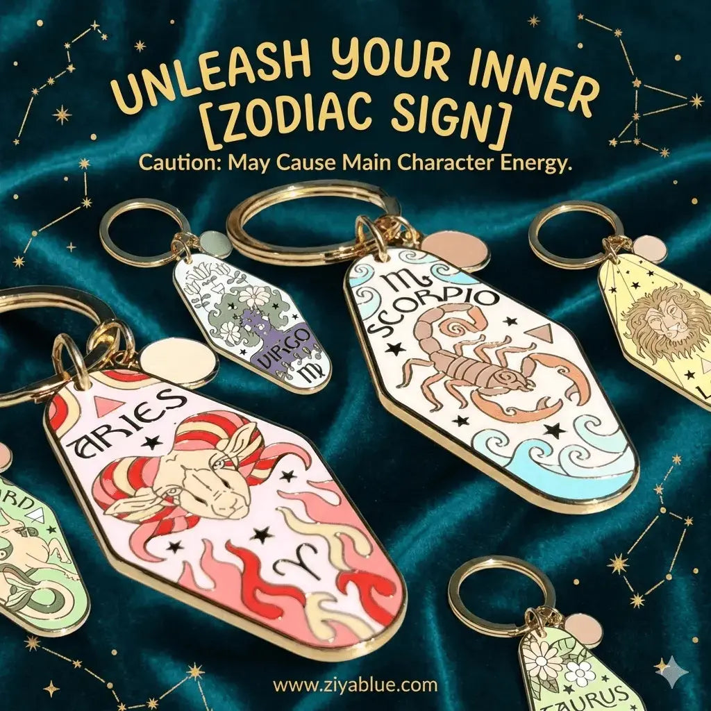 Zodiac Motel Constellation Enamel Keychain - Ziya Blue