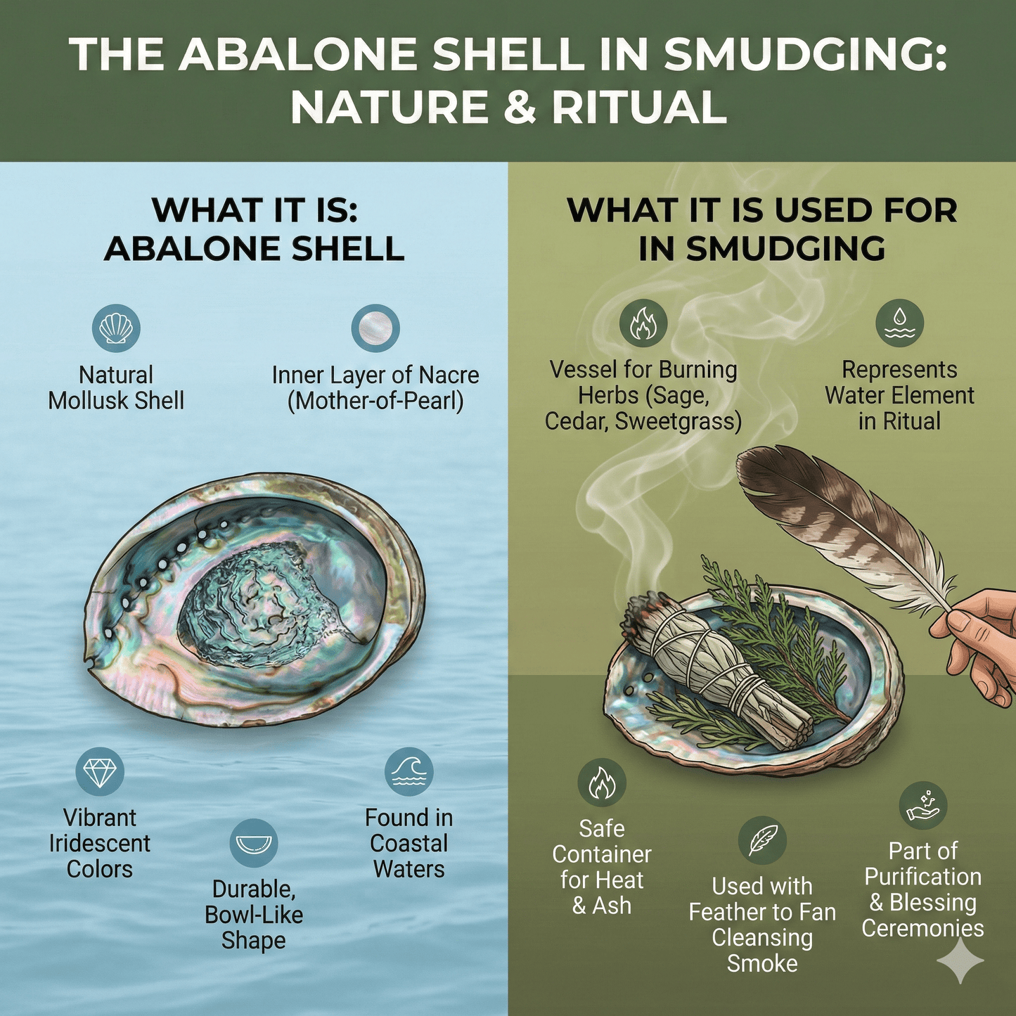 Abalone Shell for Smudging & Decor - Large 4 - 6.5" Iridescent Sea Shell - Witty Spiritual Gift - Ziya Blue