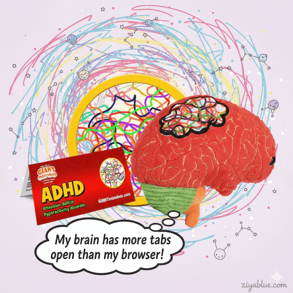 ADHD Brain Plush – Neurodiversity Celebration & Huggable Support Toy - Ziya Blue