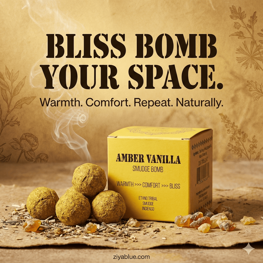 Amber Vanilla Smudge Bombs with Burner 🌟✨ - Ziya Blue