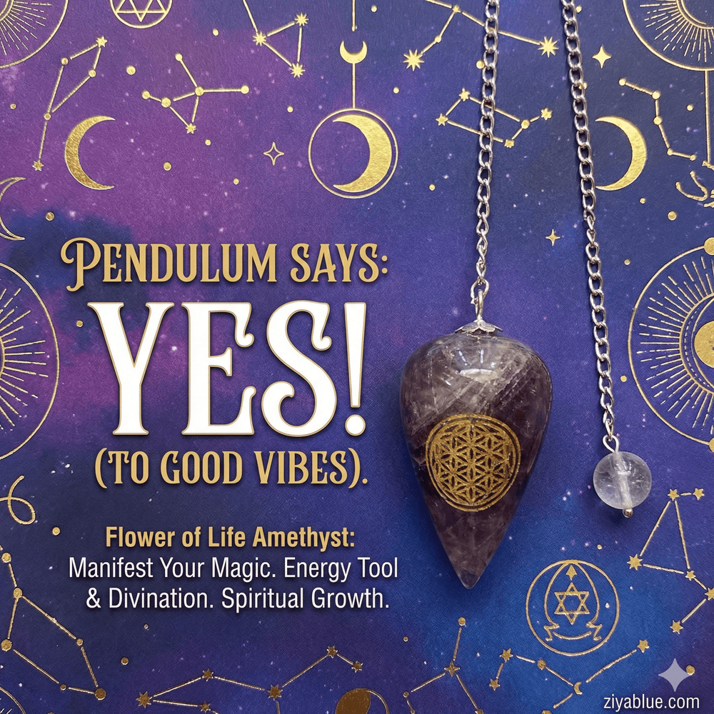 Amethyst Flower of Life Pendulum – Sacred Geometry Dowsing Tool - Ziya Blue