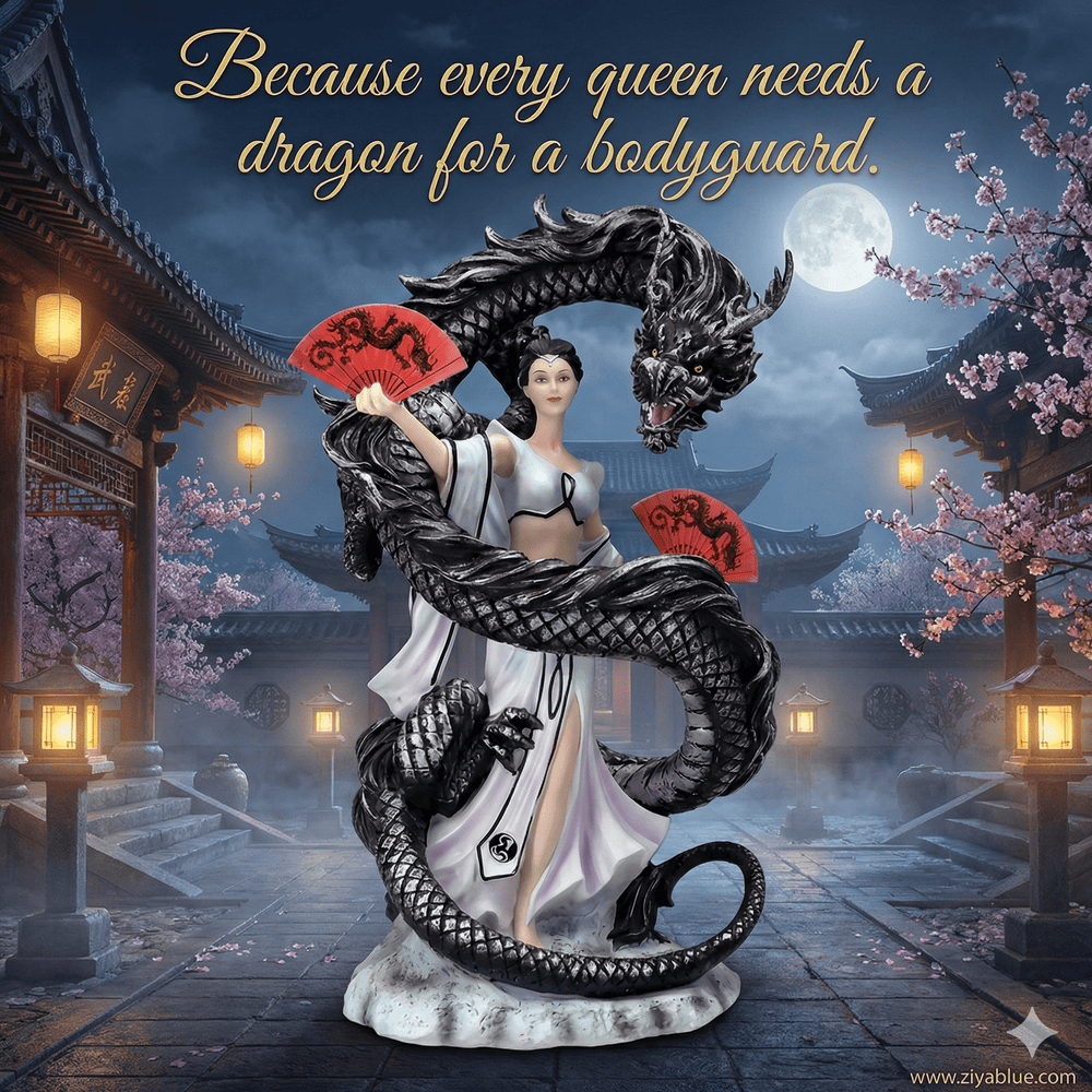 Anne Stokes Dragon Friendship: Dragon Dancer Figurine | 10.5" Resin Statue - Ziya Blue