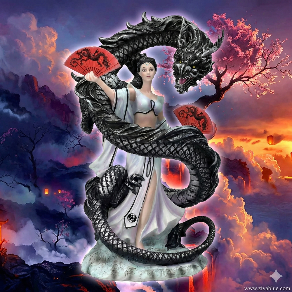 Anne Stokes Dragon Friendship: Dragon Dancer Figurine | 10.5" Resin Statue - Ziya Blue