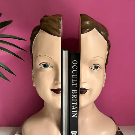 Antiqued Split Deco Head Bookends 🗿 - Ziya Blue