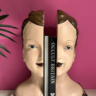 Antiqued Split Deco Head Bookends 🗿 - Ziya Blue