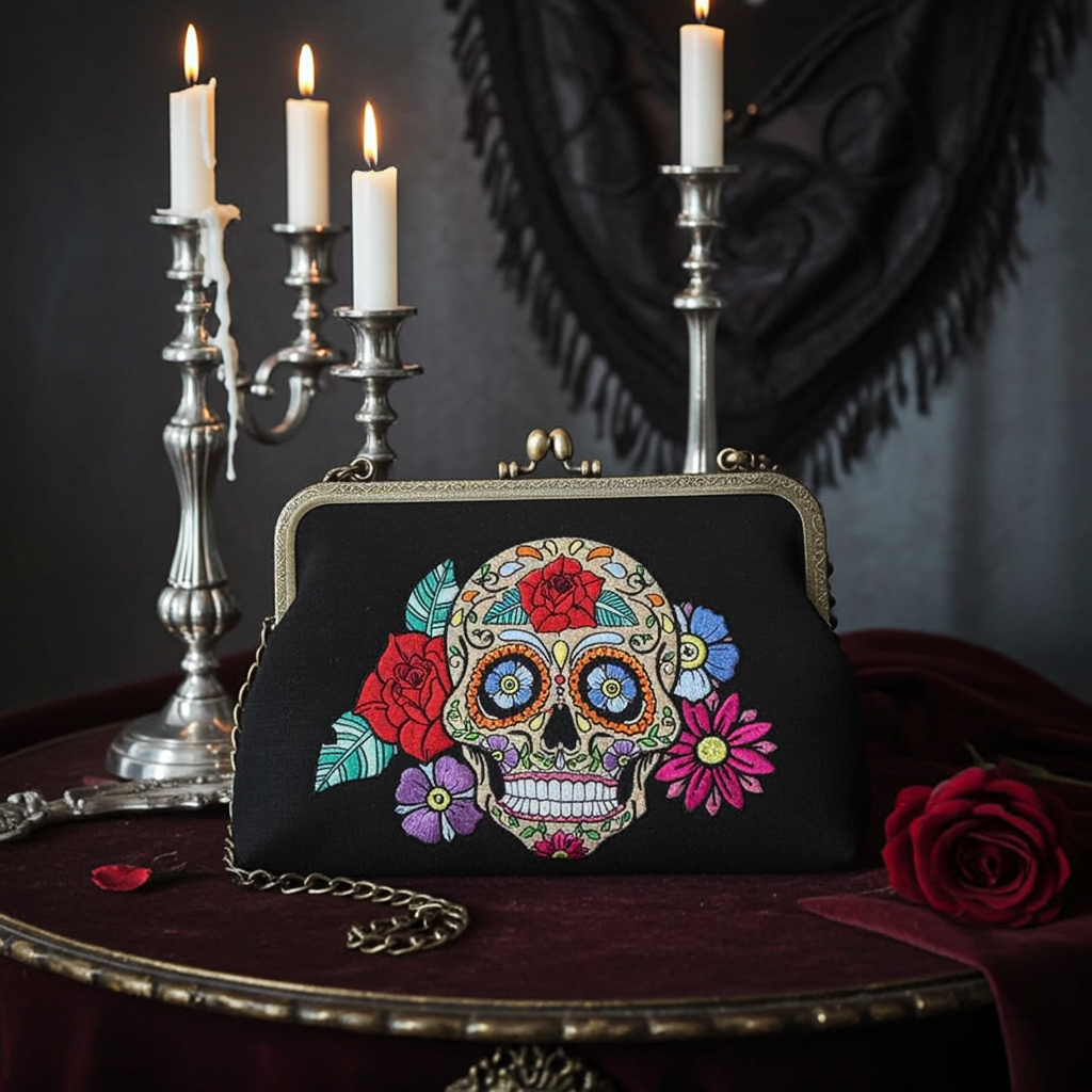 Floral Sugar Skull Kisslock Bag