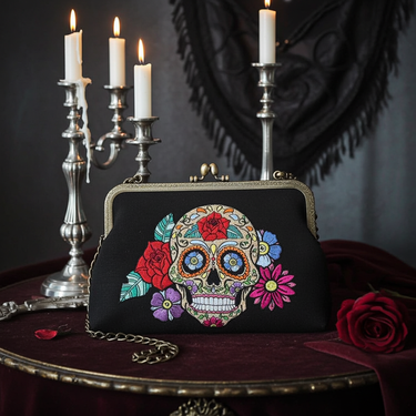 Floral Sugar Skull Kisslock Bag