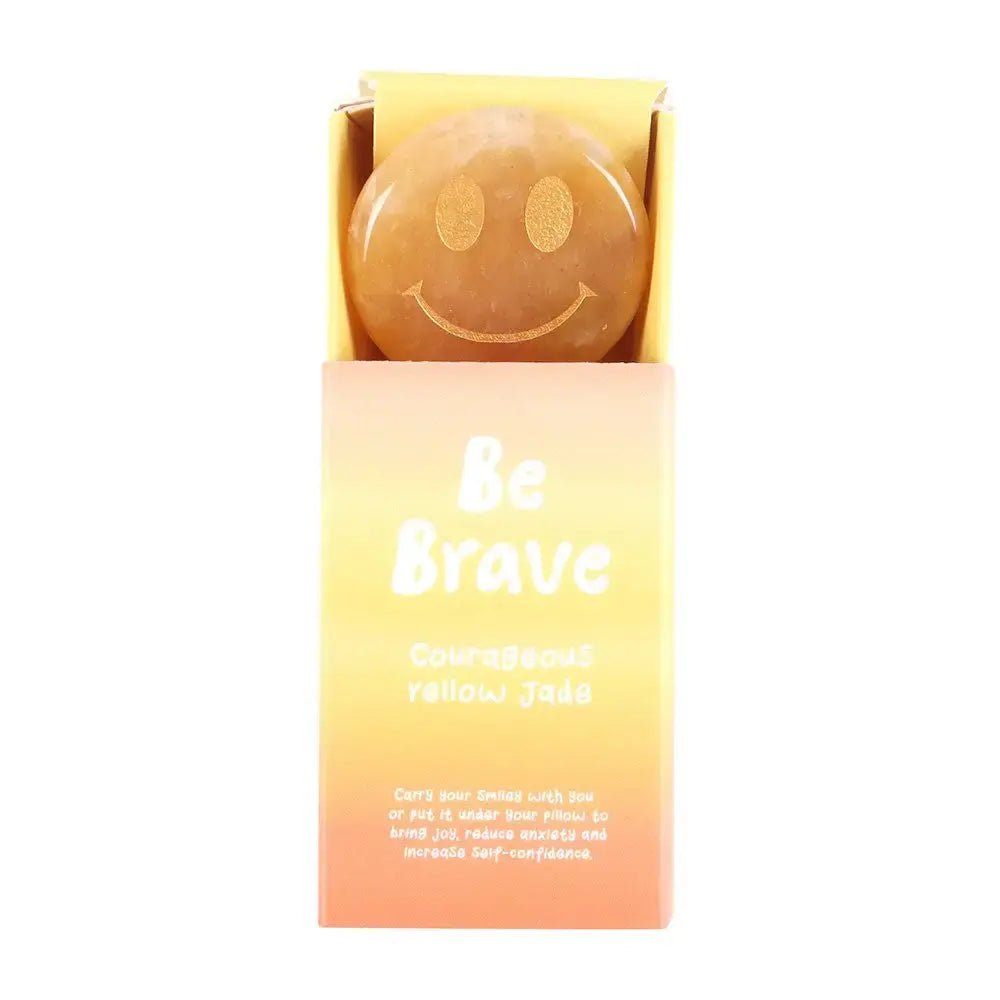 Be Brave Yellow Jade Happy Face Crystal - Ziya Blue