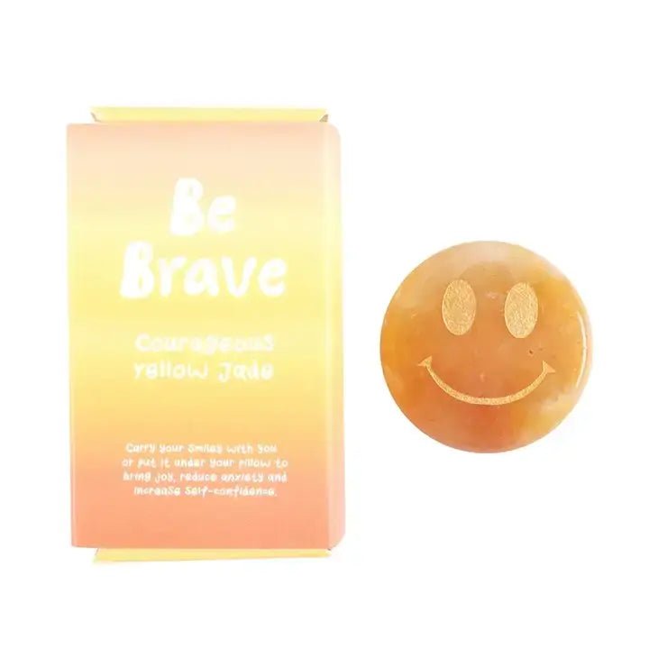 Be Brave Yellow Jade Happy Face Crystal - Ziya Blue