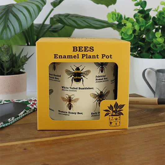 Bee Enamel Plant Pot - Ziya Blue