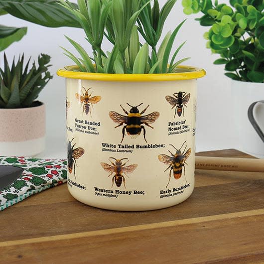 Bee Enamel Plant Pot - Ziya Blue