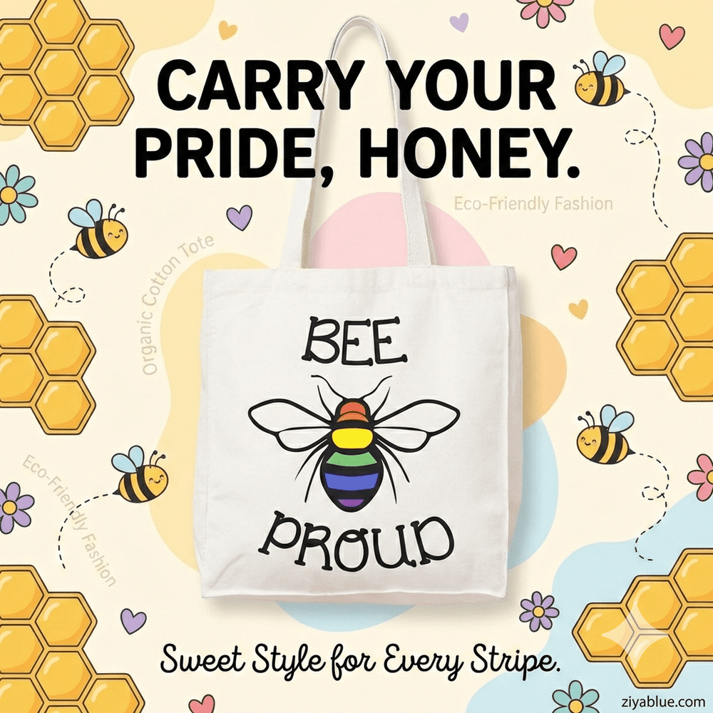 Bee True to You: LGBTQ+ Bee Proud Canvas Tote | Gusseted Rainbow Pride Bag - Ziya Blue