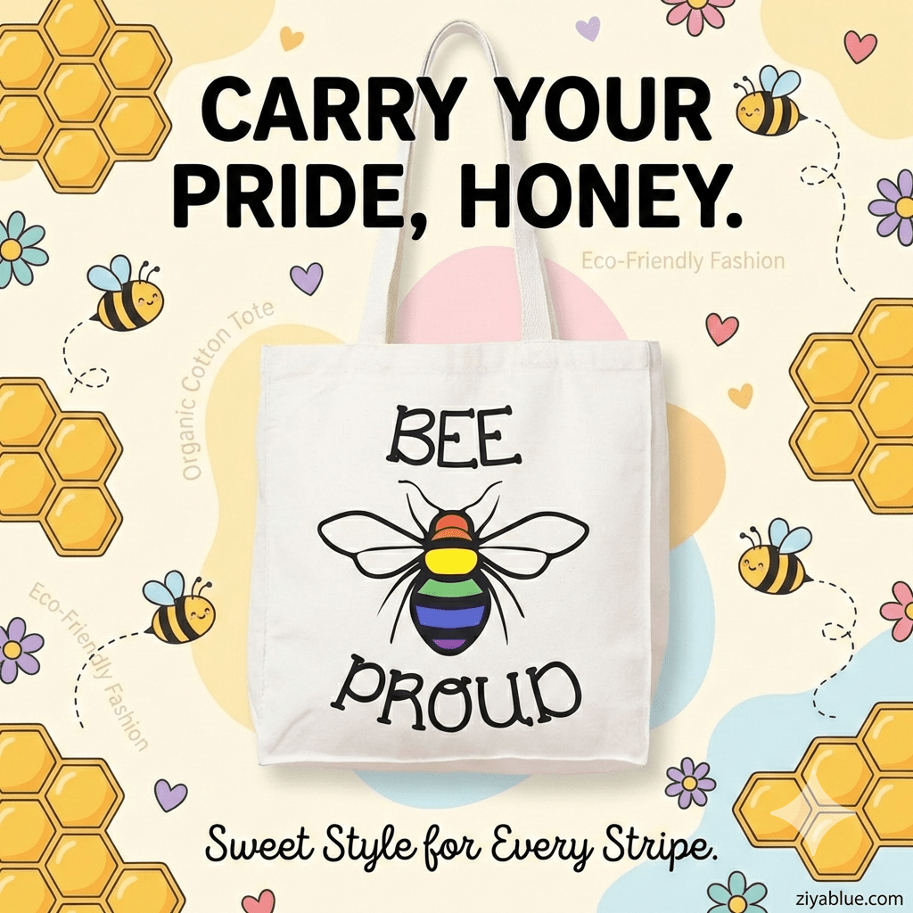 Bee True to You: LGBTQ+ Bee Proud Canvas Tote | Gusseted Rainbow Pride Bag - Ziya Blue