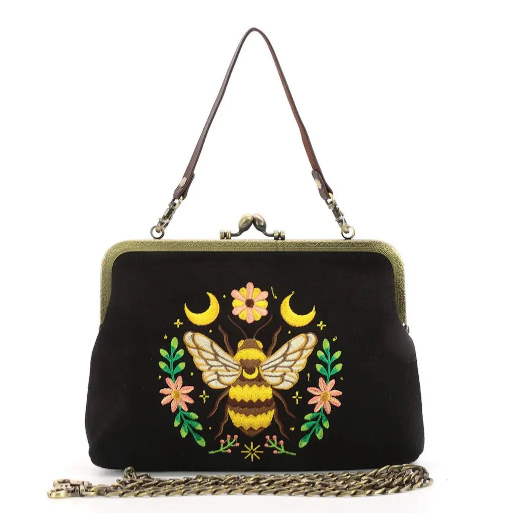 Bee With Moons Kisslock Bag - Ziya Blue