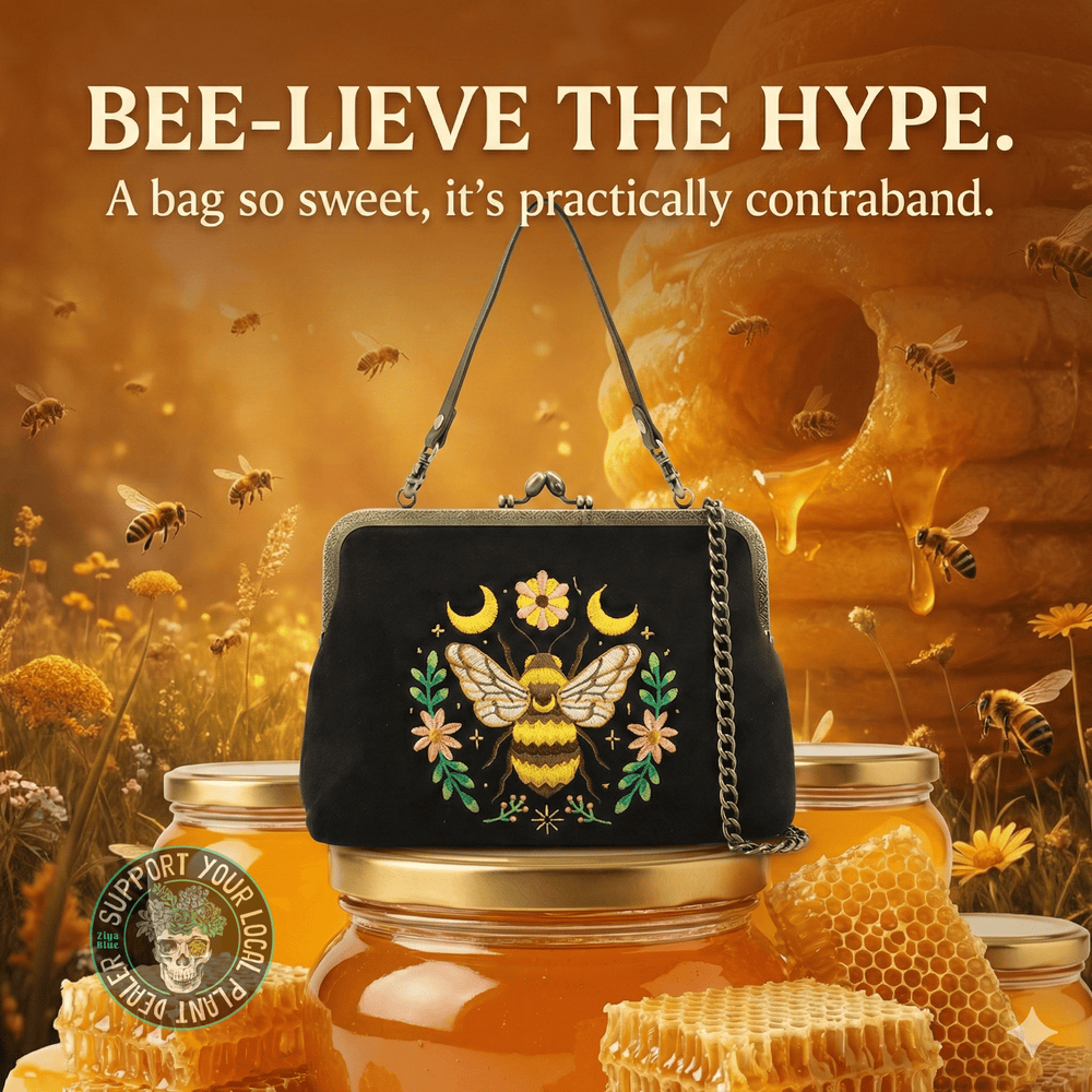 Bee With Moons Kisslock Bag - Ziya Blue