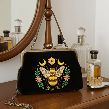 Bee With Moons Kisslock Bag - Ziya Blue