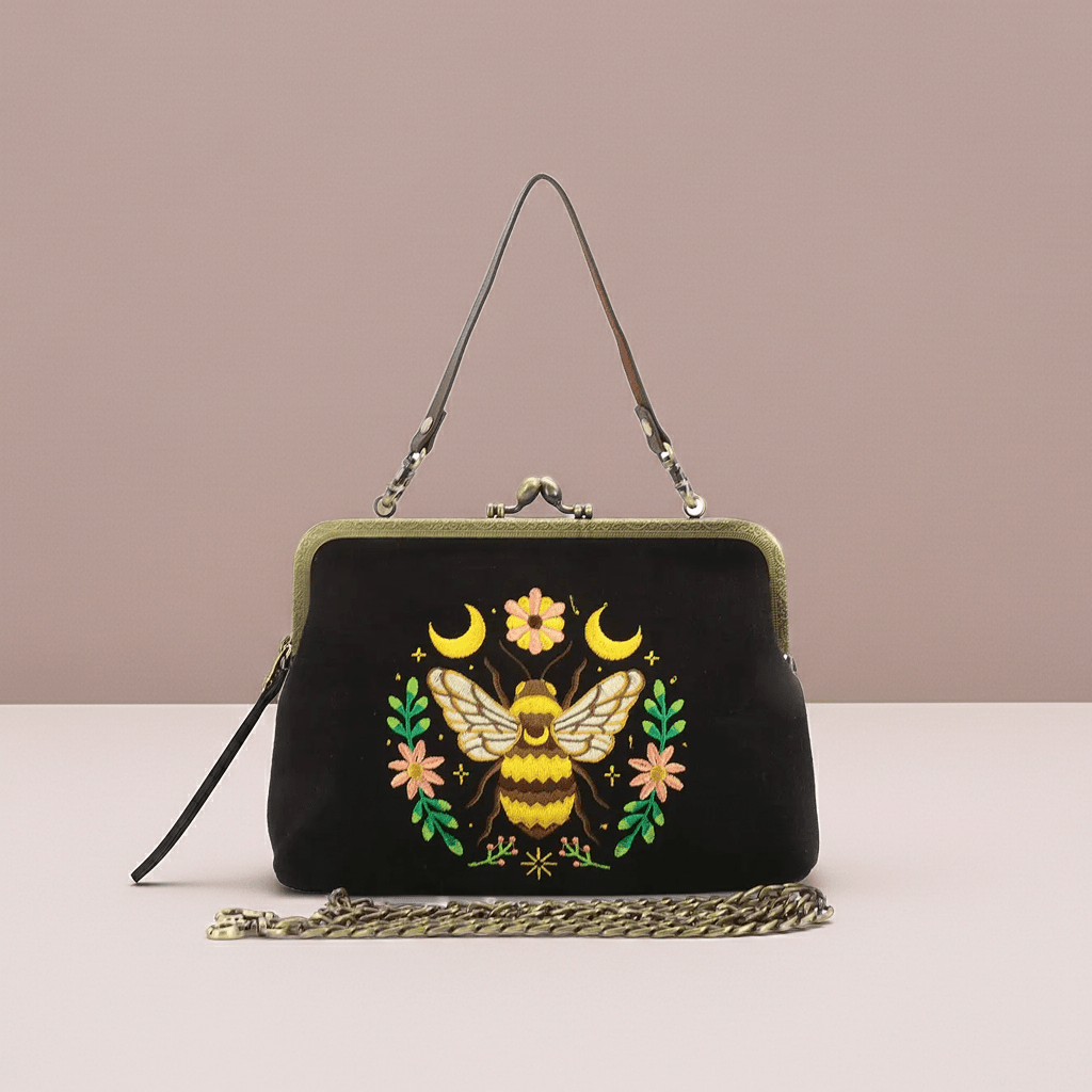 Bee With Moons Kisslock Bag - Ziya Blue