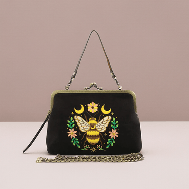 Bee With Moons Kisslock Bag - Ziya Blue
