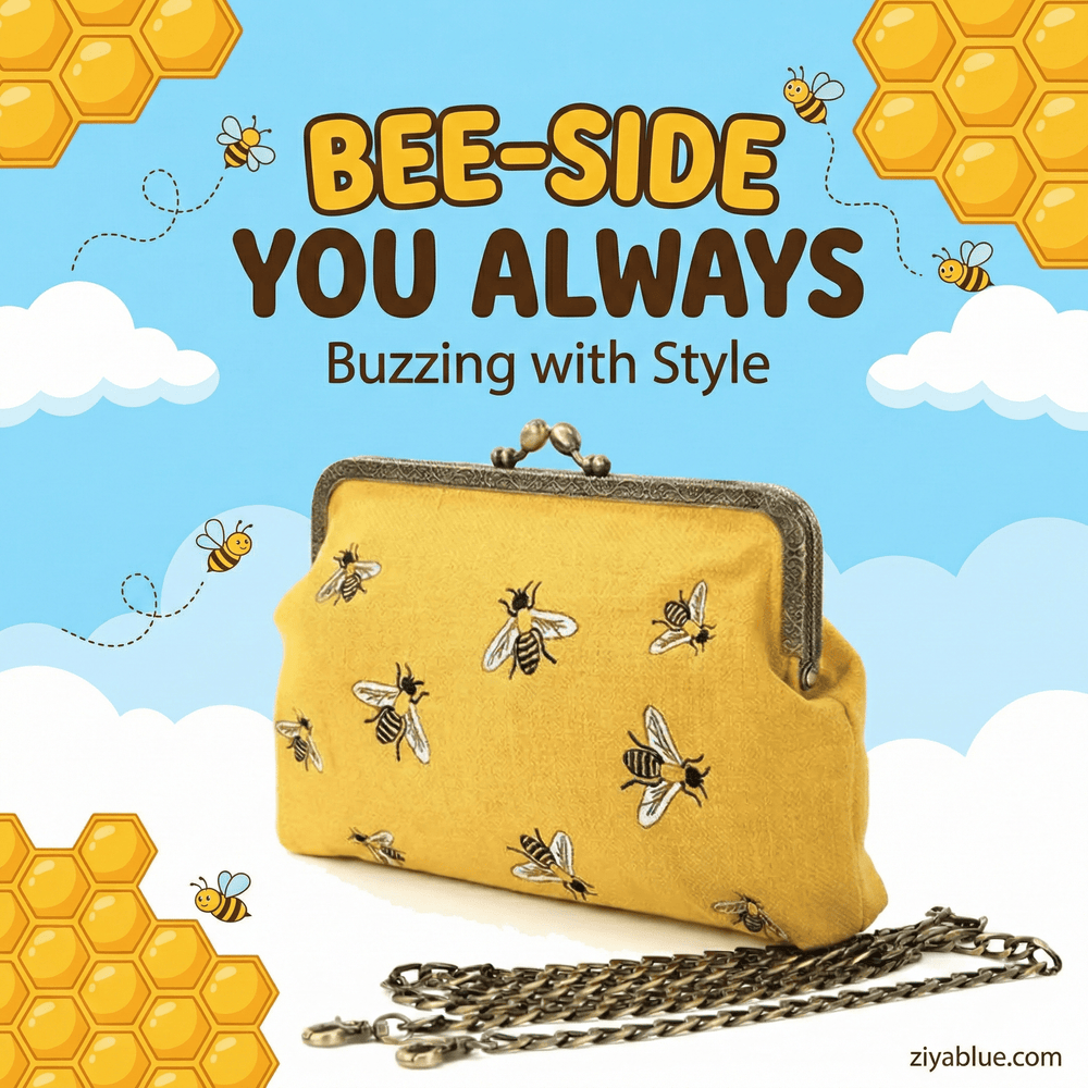 Bees Kisslock Bag – Vintage Nature Purse (Meant to Bee) - Ziya Blue