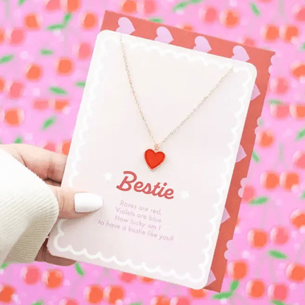 Bestie Enamel Heart Necklace Greeting Card - Ziya Blue