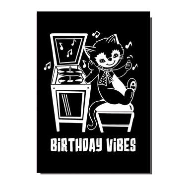 Birthday Vibes Cool Cat Vinyl Inspired Greetings Card - Ziya Blue