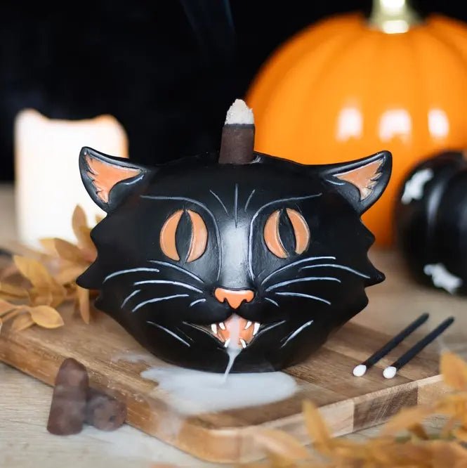 Black Cat Backflow Incense Burner - Ziya Blue