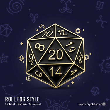 Black D20 Enamel Pin - Tabletop Gaming Accessory 🎲 - Ziya Blue