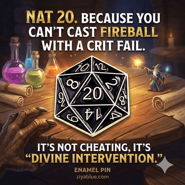 Black D20 Enamel Pin - Tabletop Gaming Accessory 🎲 - Ziya Blue