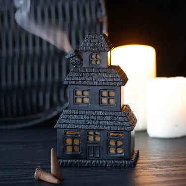 Black Haunted House Incense Cone Holder - Ziya Blue