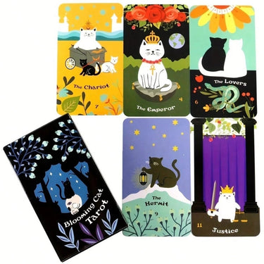 Blooming Cat Tarot: 90-Card Deck for Mystical Feline Lovers - Ziya Blue