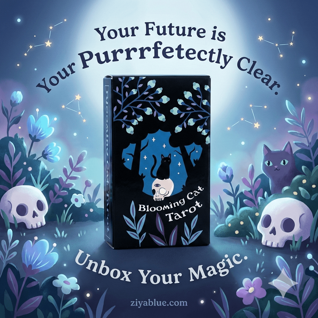 Blooming Cat Tarot: 90 - Card Deck for Mystical Feline Lovers - Ziya Blue