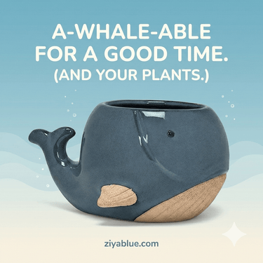 Blue Whale Ceramic Planter | 2” or 3” Glossy Ocean Succulent Pot - Ziya Blue