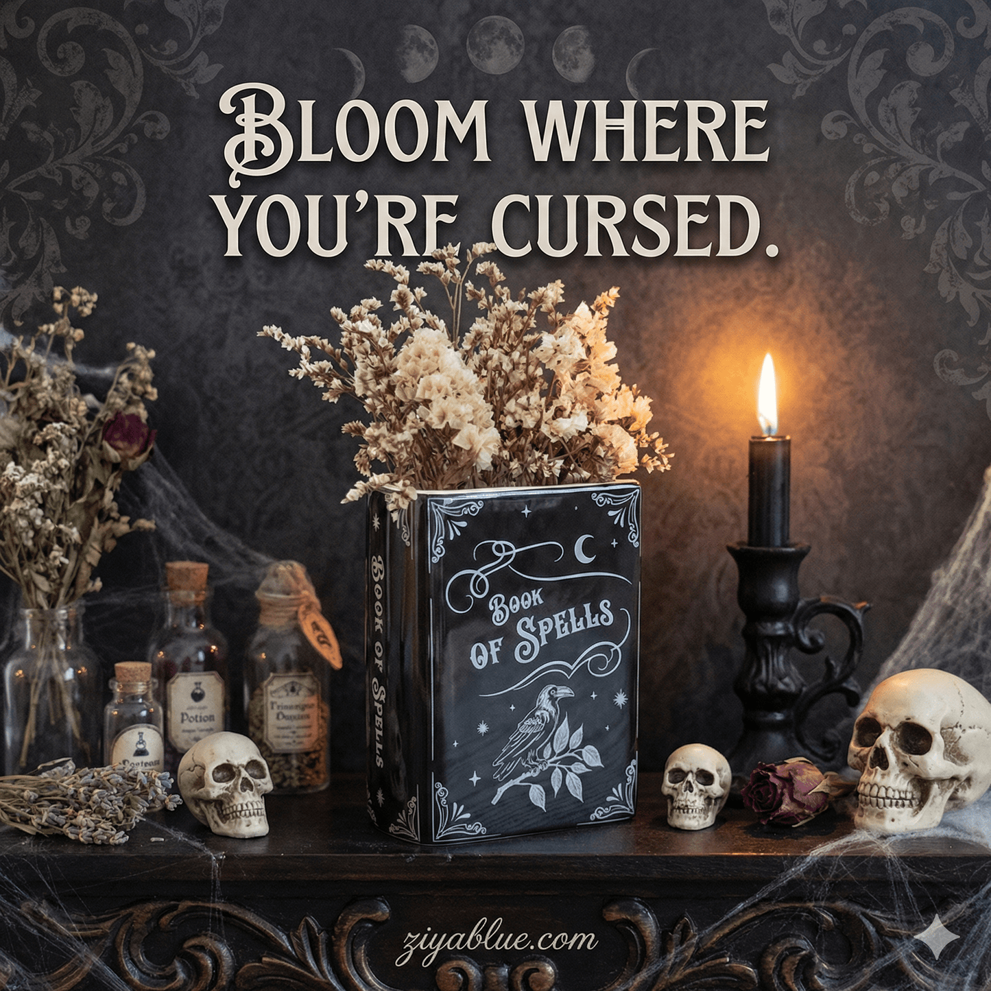 Book of Spells Gothic Flower Vase - Ziya Blue