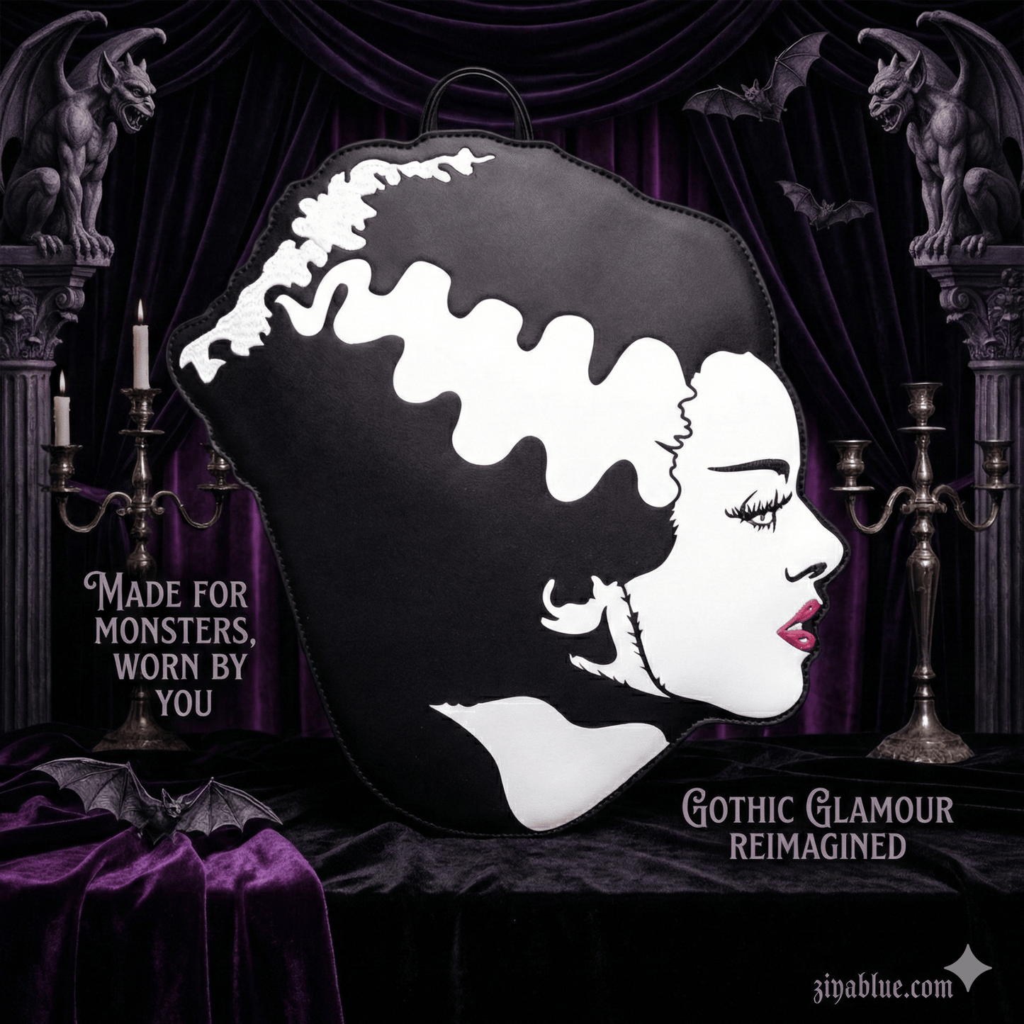 Bride of Frankenstein Head Shaped Backpack - Ziya Blue