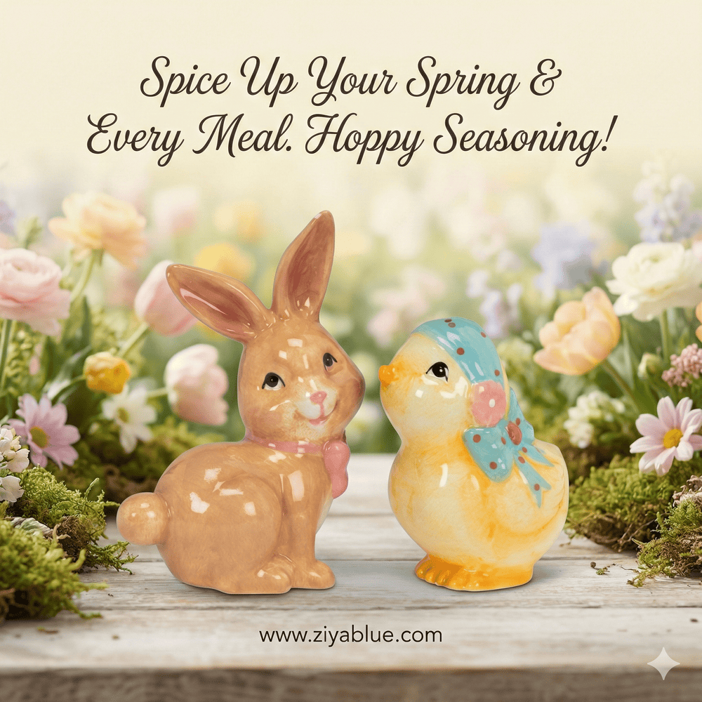 Bunny & Chick Salt and Pepper Set - Ziya Blue